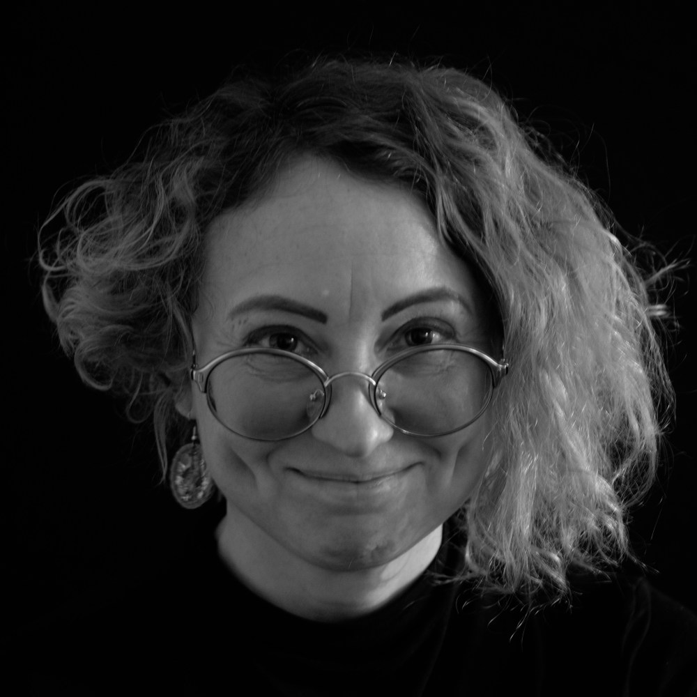 A black and white photo of Oona Tikkaoja